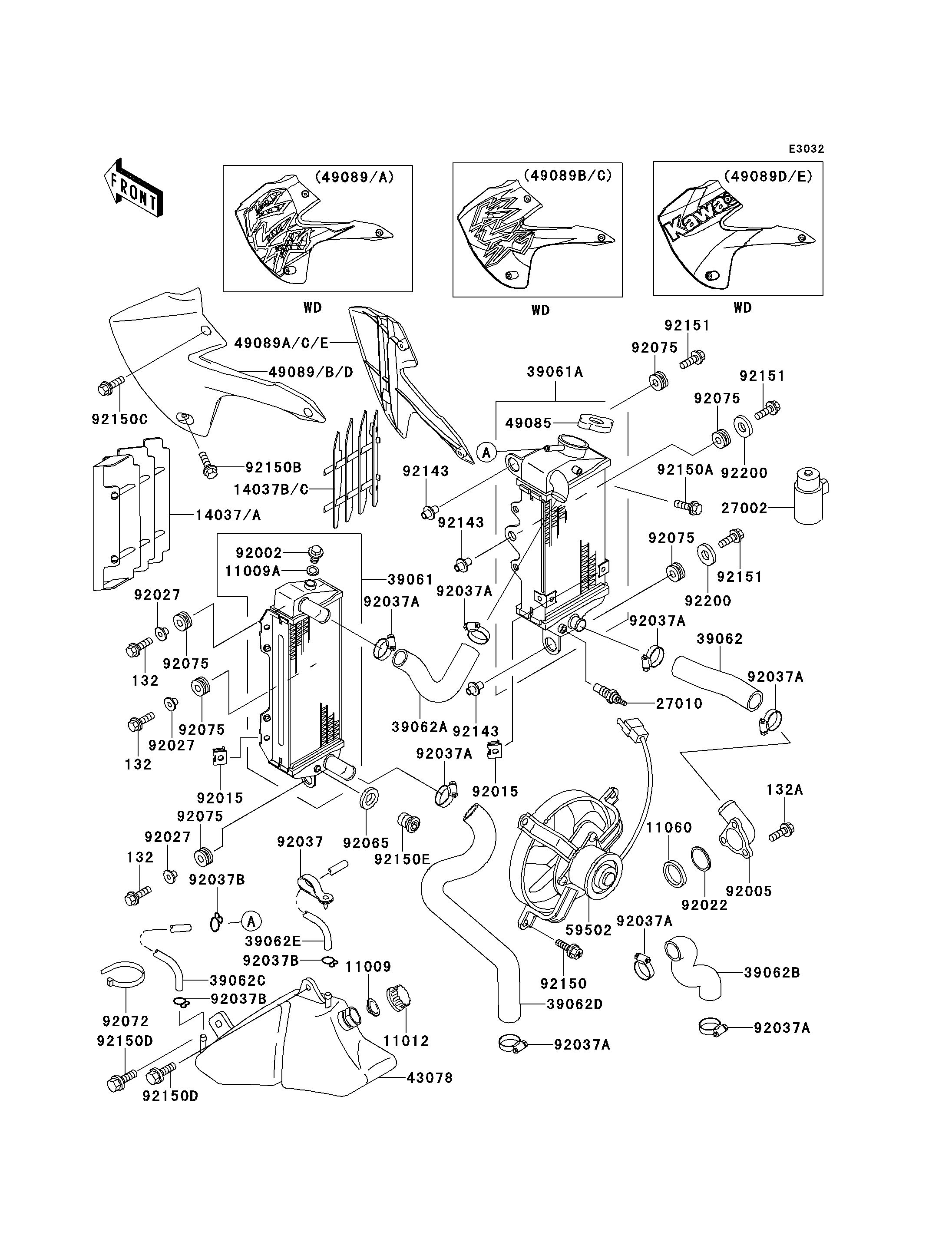 RADIATEUR POUR KLX650R KLX650 D1 VERT 1996 EUROPE