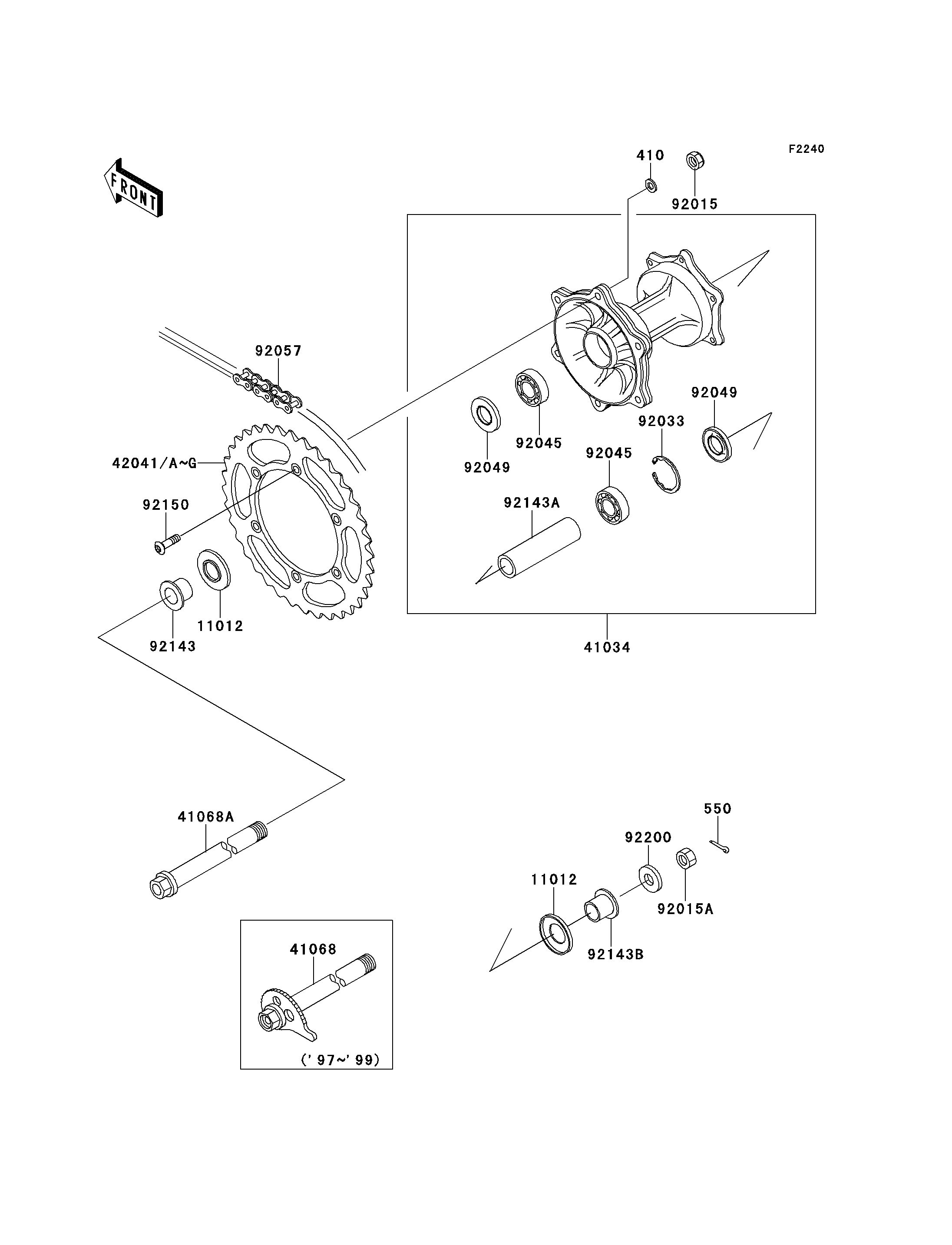 MOYEU ARRIERE POUR KLX300R KLX300 A2 VERT 1997 EUROPE